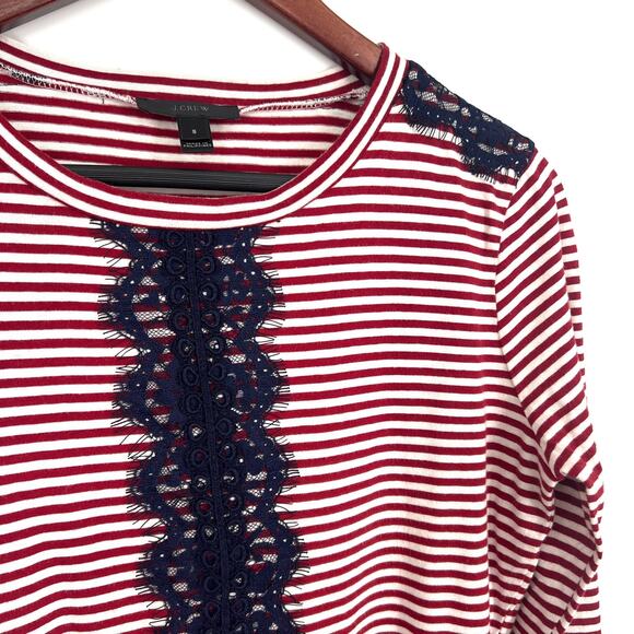 J. Crew Womens Size Small LINEN BLEND Red Nautical Blouse Shirt Top Long Sleeve - Picture 3 of 9